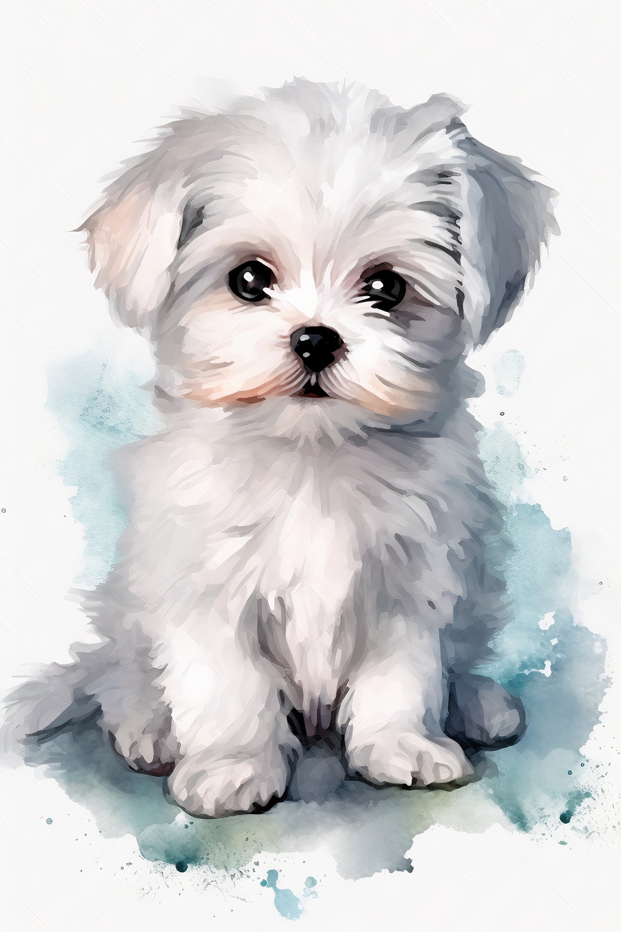 Charming Trio: Watercolor Maltese Puppy