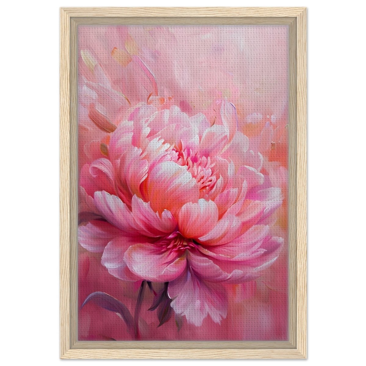 Blossom Radiance – Peony in Bloom | Modern Floral Art - 30x45 cm / 12x18″ - Framed Canvas - Wood frame