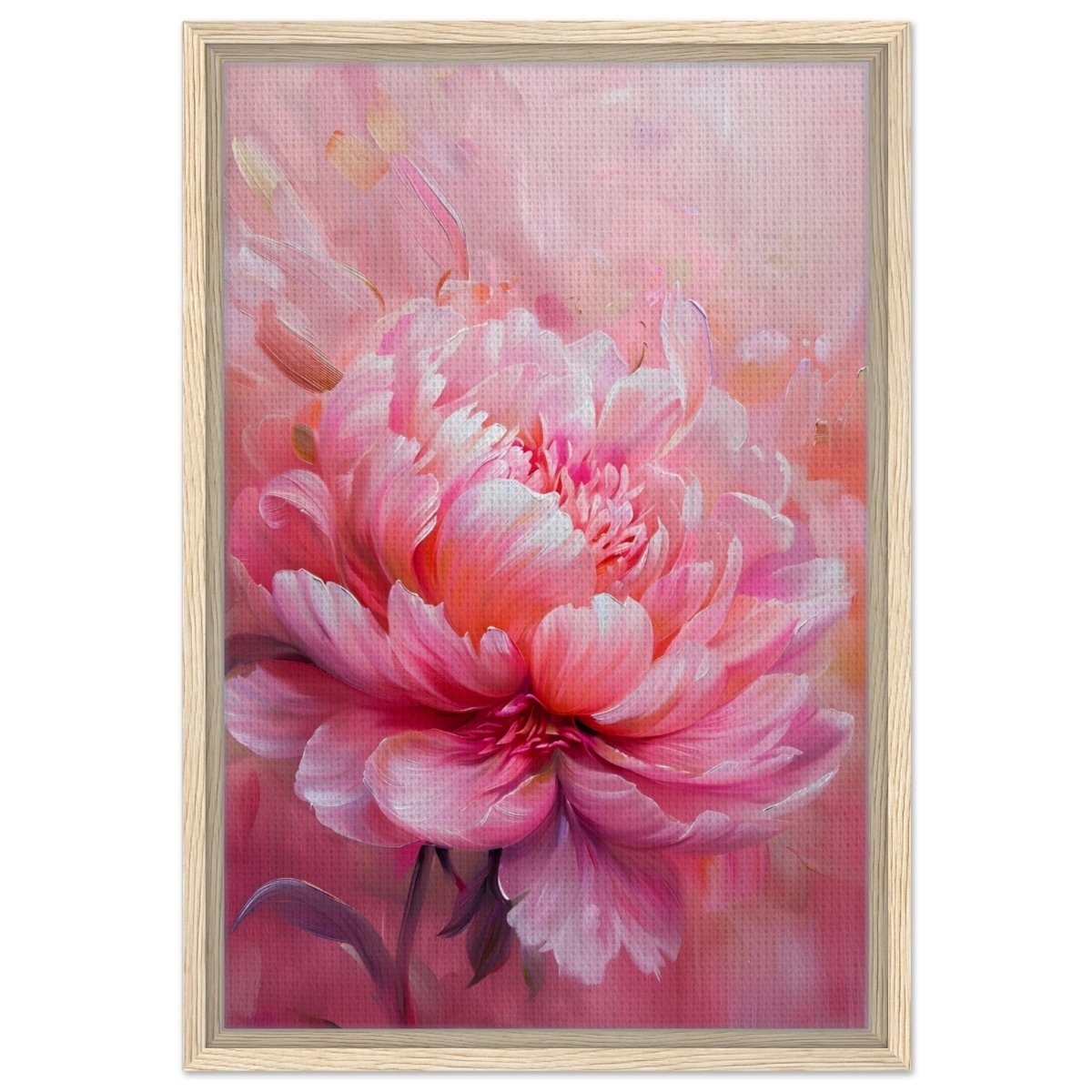 Blossom Radiance – Peony in Bloom | Modern Floral Art - 40x60 cm / 16x24″ - Framed Canvas - Wood frame