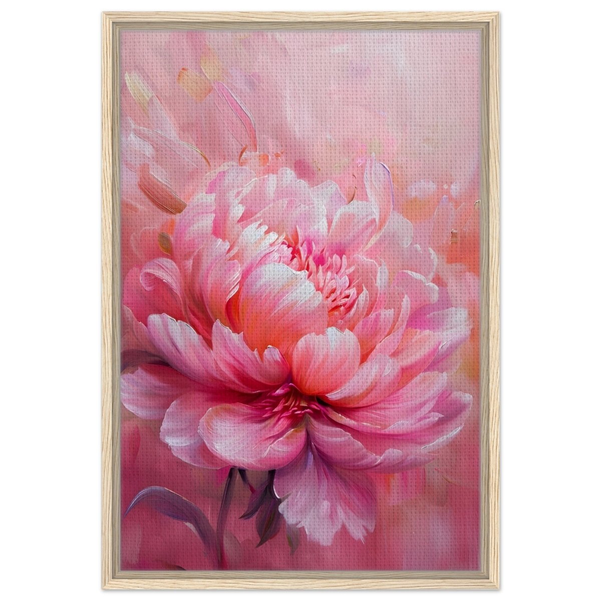 Blossom Radiance – Peony in Bloom | Modern Floral Art - 50x75 cm / 20x30″ - Framed Canvas - Wood frame