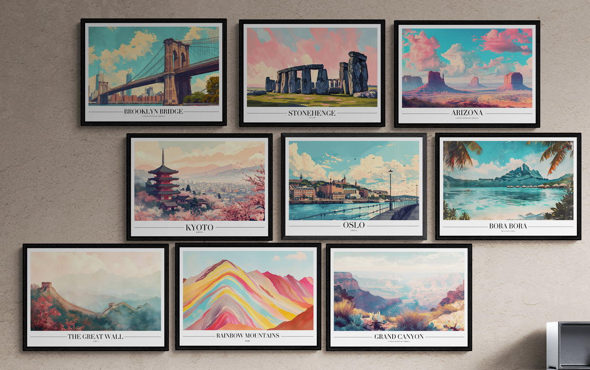 Wanderlust Wall: 9-City Travel Art Collection