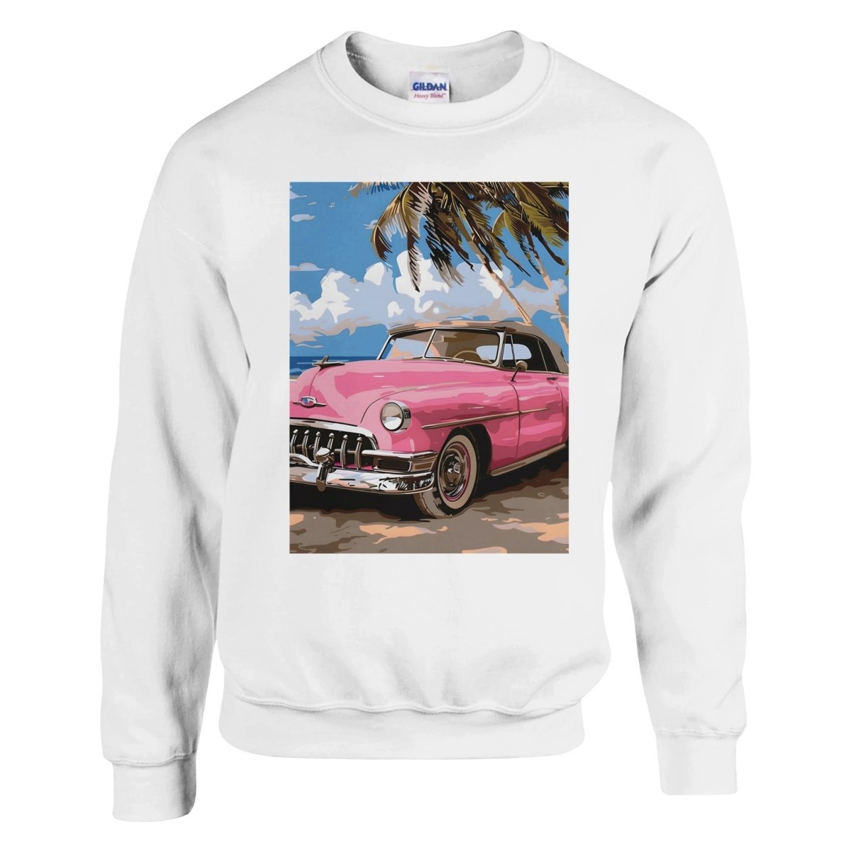 Classic Unisex Crewneck Sweatshirt & Organic Unisex USA Made Crewneck T-Shirt with Retro Getaway print - 3XL - Classic Unisex Crewneck Sweatshirt | Gildan® 18000 - White