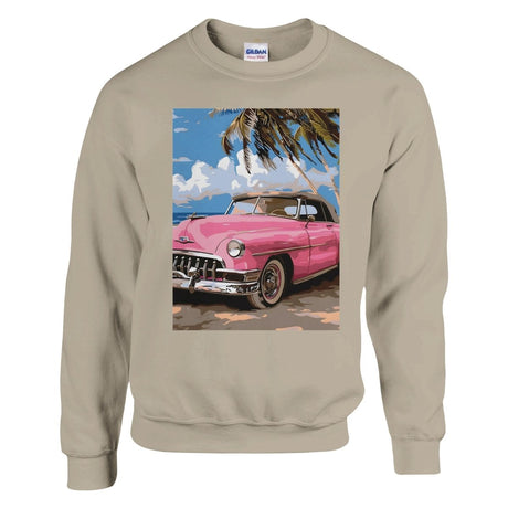 Classic Unisex Crewneck Sweatshirt & Organic Unisex USA Made Crewneck T-Shirt with Retro Getaway print - L - Classic Unisex Crewneck Sweatshirt | Gildan® 18000 - Sand