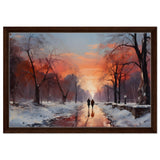 Crimson Dusk Walk | Winter Evening Glow | Nature Art Wall art print - Framed Canvas - 40x60 cm / 16x24″ - Dark wood frame