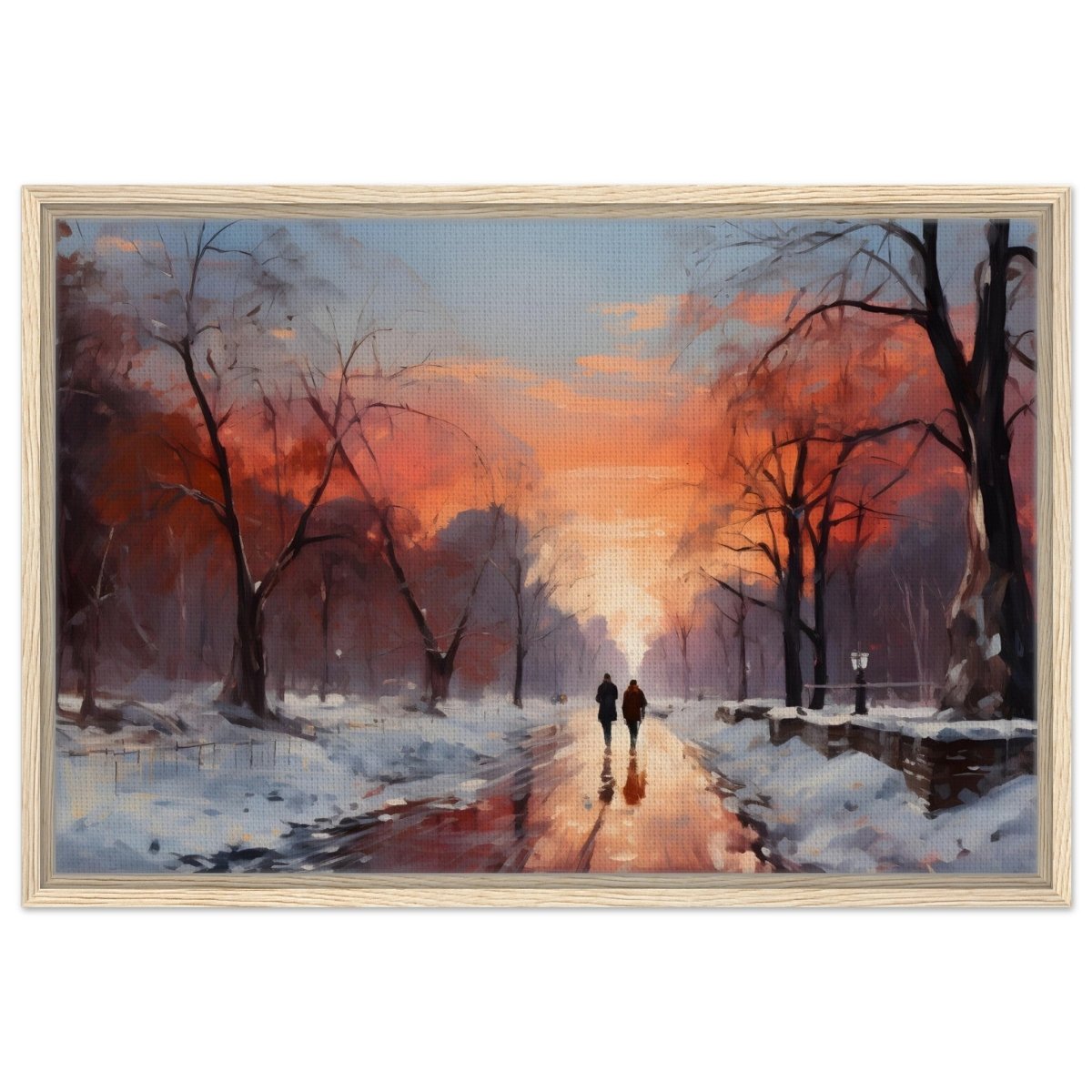 Crimson Dusk Walk | Winter Evening Glow | Nature Art Wall art print - Framed Canvas - 50x75 cm / 20x30″ - Wood frame