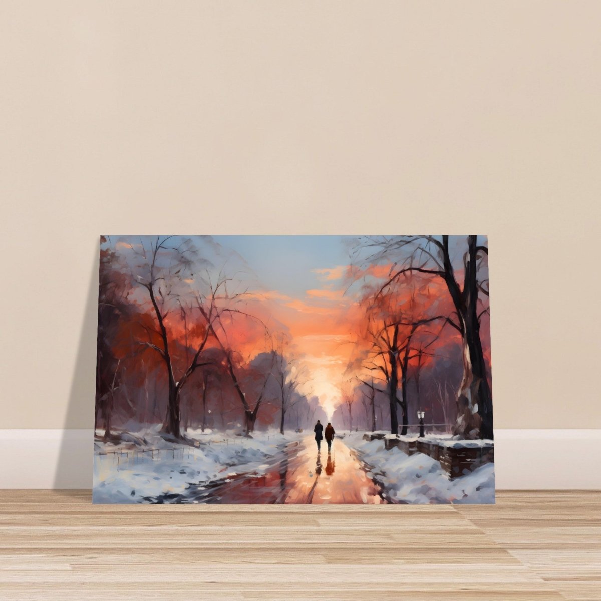 Crimson Dusk Walk | Winter Evening Glow | Nature Art Wall art print - Aluminum Print - 40x60 cm / 16x24″ - 