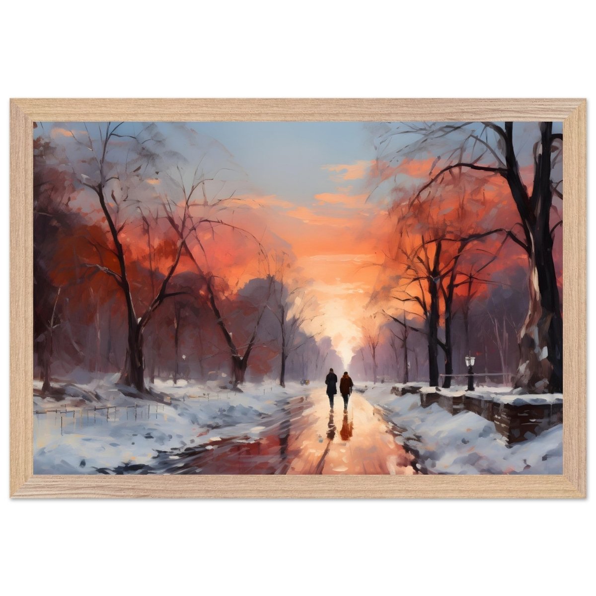 Crimson Dusk Walk | Winter Evening Glow | Nature Art Wall art print - Premium Wooden Framed Poster With Premium Matte Paper - 30x45 cm / 12x18″ - Wood frame