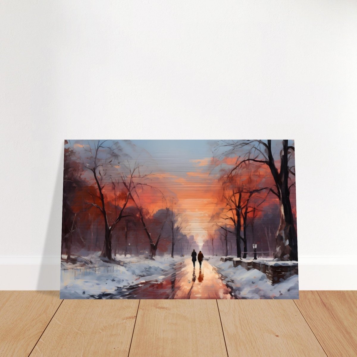 Crimson Dusk Walk | Winter Evening Glow | Nature Art Wall art print - Brushed Aluminum Print - 40x60 cm / 16x24″ - 