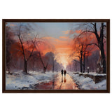 Crimson Dusk Walk | Winter Evening Glow | Nature Art Wall art print - Framed Canvas - 50x75 cm / 20x30″ - Dark wood frame