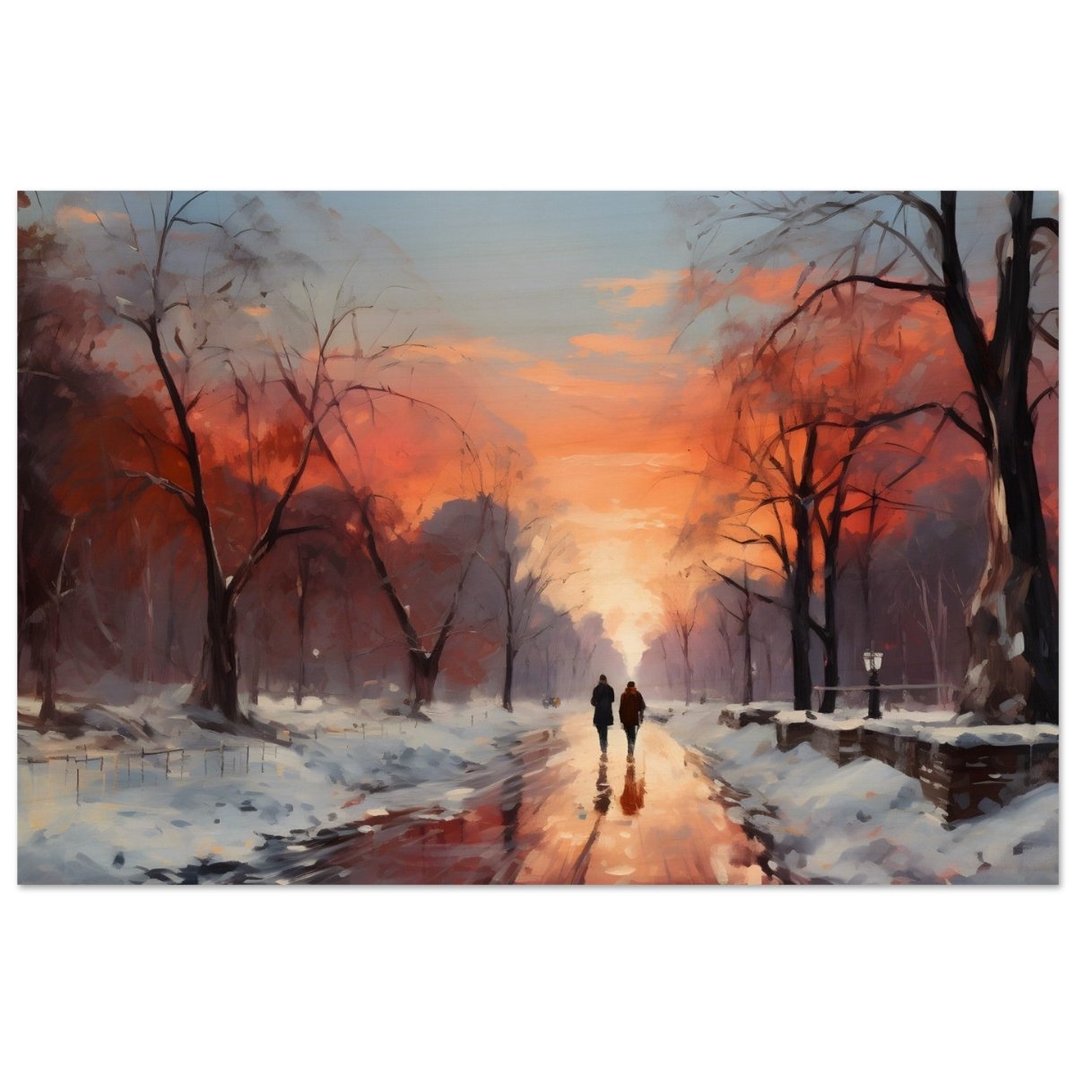 Crimson Dusk Walk | Winter Evening Glow | Nature Art Wall art print - Wood Prints - 50x75 cm / 20x30″ - 