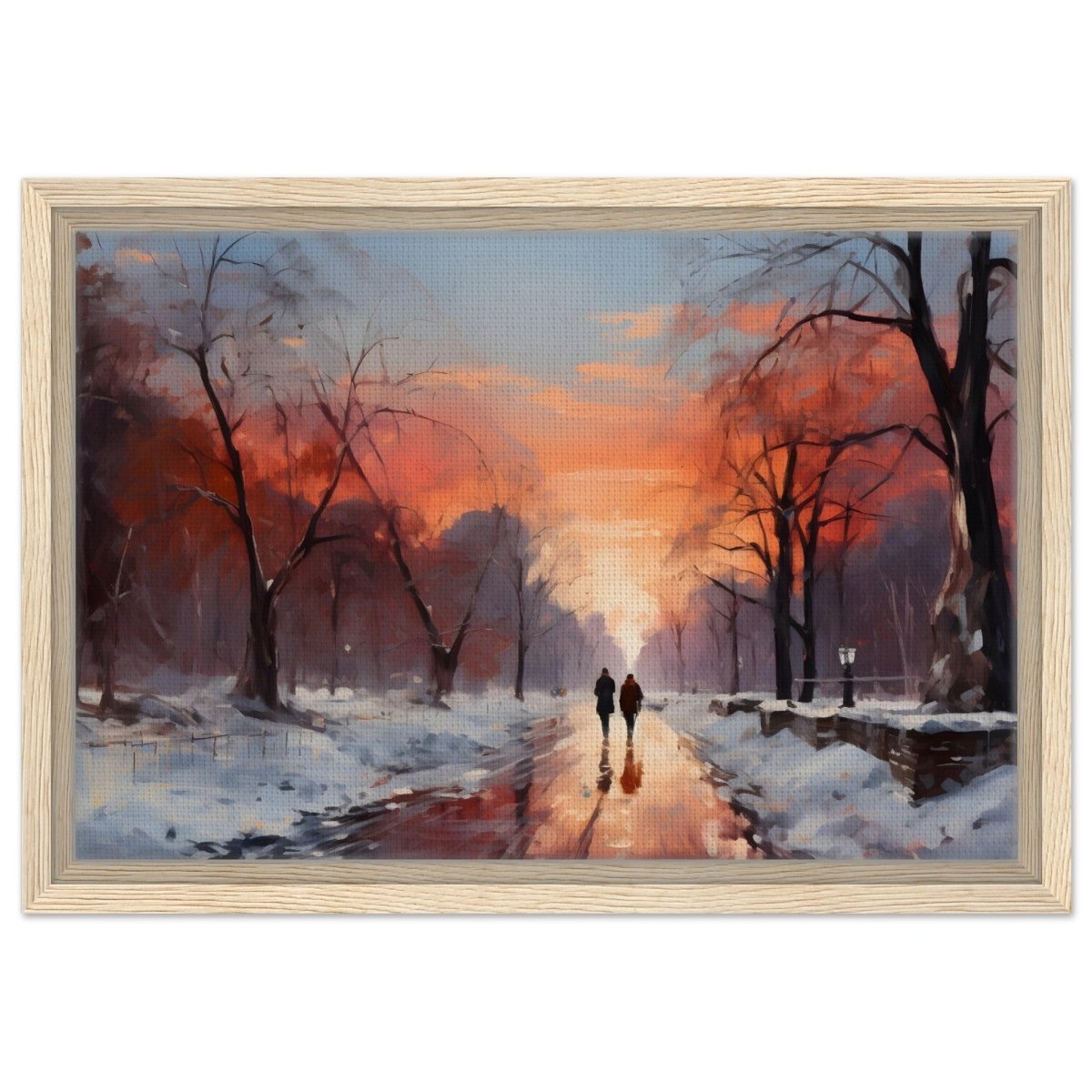 Crimson Dusk Walk | Winter Evening Glow | Nature Art Wall art print - Framed Canvas - 30x45 cm / 12x18″ - Wood frame