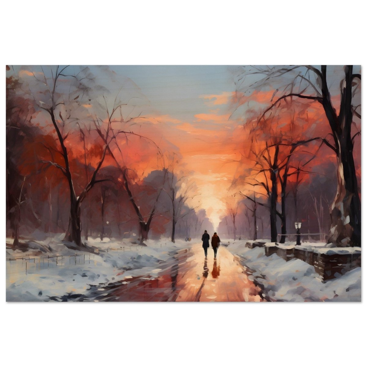 Crimson Dusk Walk | Winter Evening Glow | Nature Art Wall art print - Wood Prints - 40x60 cm / 16x24″ - 