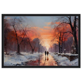 Crimson Dusk Walk | Winter Evening Glow | Nature Art Wall art print - Framed Canvas - 60x90 cm / 24x36″ - Black frame