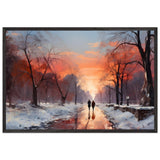 Crimson Dusk Walk | Winter Evening Glow | Nature Art Wall art print - Premium Wooden Framed Poster With Premium Matte Paper - 60x90 cm / 24x36″ - Black frame