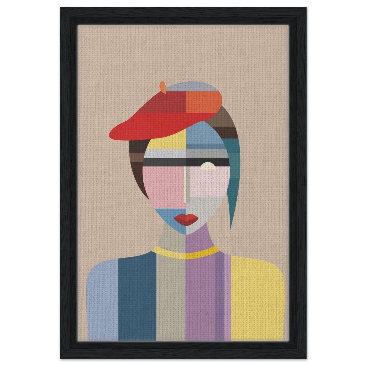 Cubist Elegance – A Modern Fusion of Color & Form - 30x45 cm / 12x18″ - Framed Canvas - Black frame