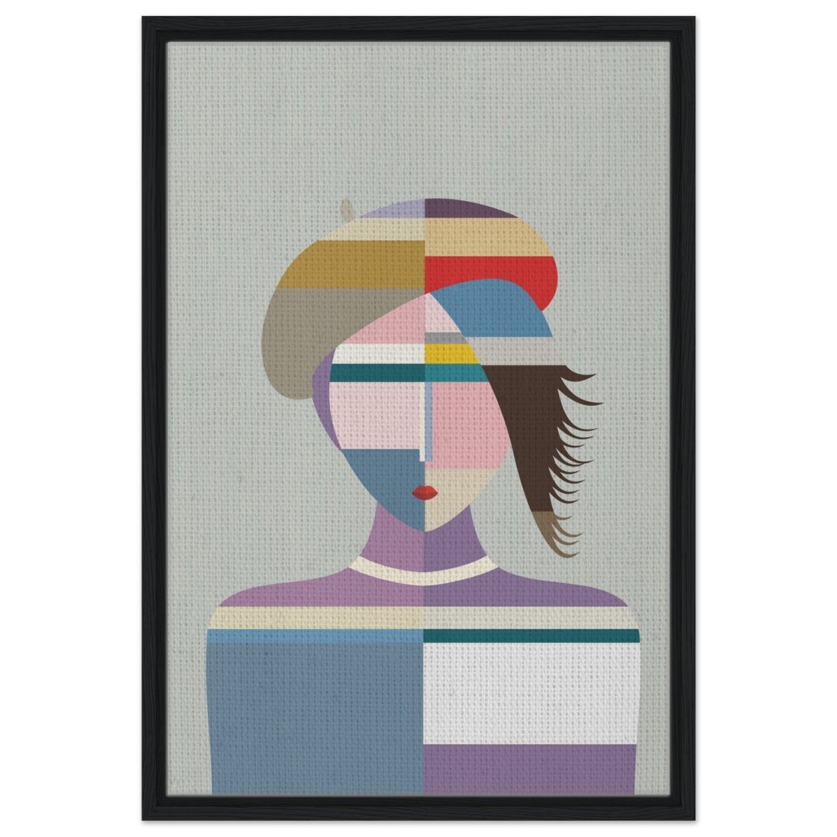 Cubist Muse – A Modern Take on Abstract Portraiture - Framed Canvas - 50x75 cm / 20x30″ - Black frame