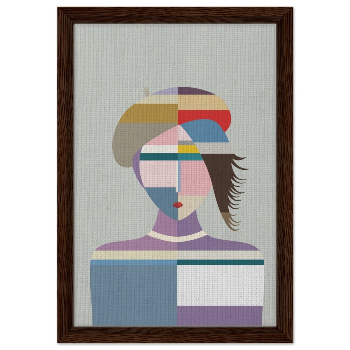 Cubist Muse – A Modern Take on Abstract Portraiture - Framed Canvas - 30x45 cm / 12x18″ - Dark wood frame