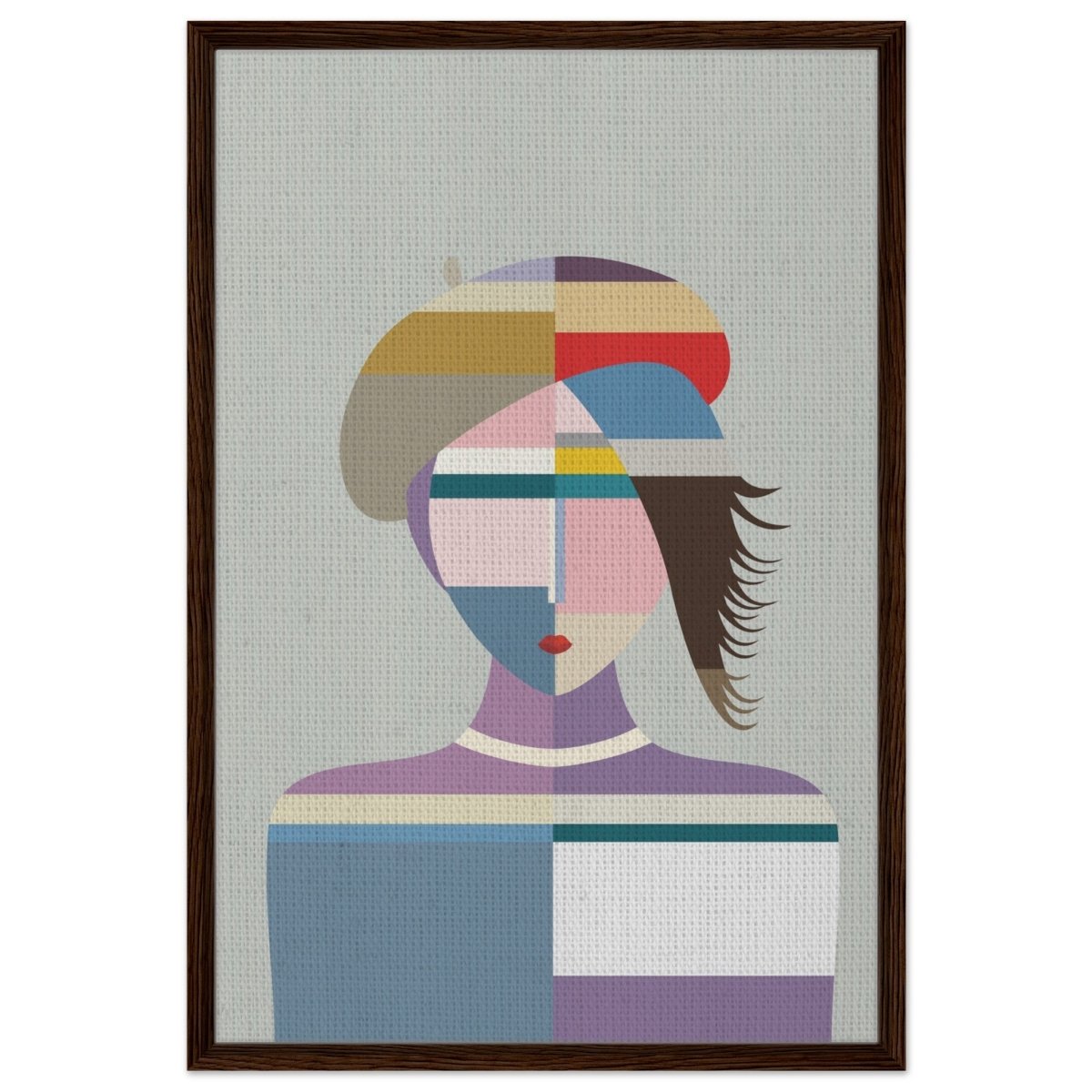 Cubist Muse – A Modern Take on Abstract Portraiture - Framed Canvas - 60x90 cm / 24x36″ - Dark wood frame