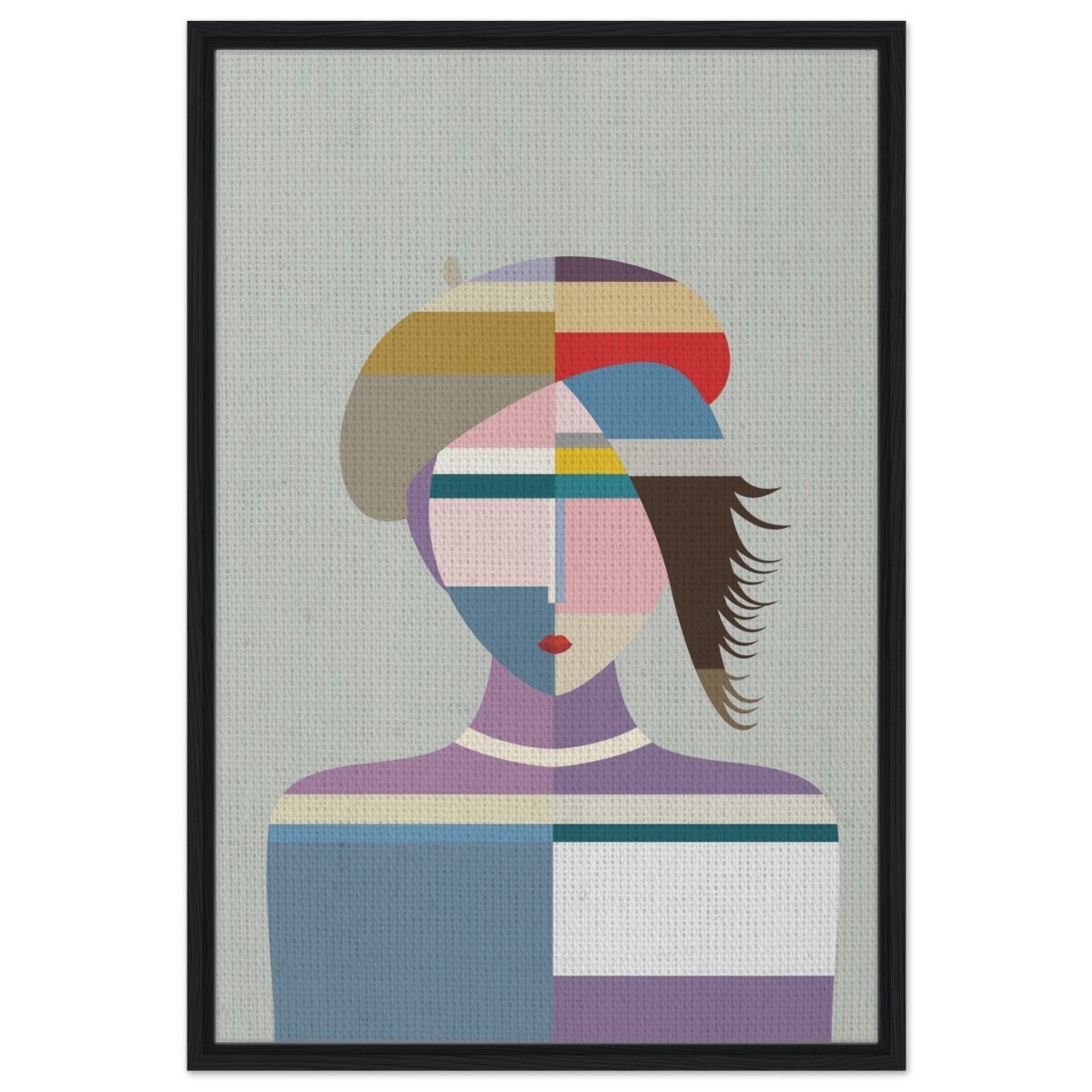 Cubist Muse – A Modern Take on Abstract Portraiture - Framed Canvas - 60x90 cm / 24x36″ - Black frame