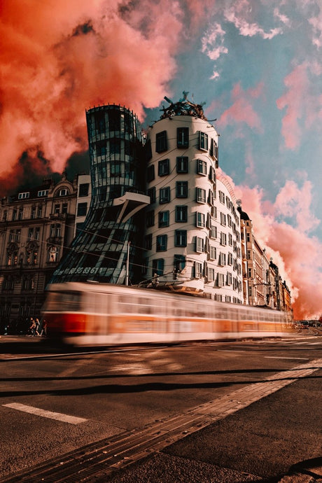 Dancing House, Prague - Day & Night | Czechia | 2 Design Options - 30x45 cm / 12x18″ - Design Option 2 - Vertical - Acrylic Print