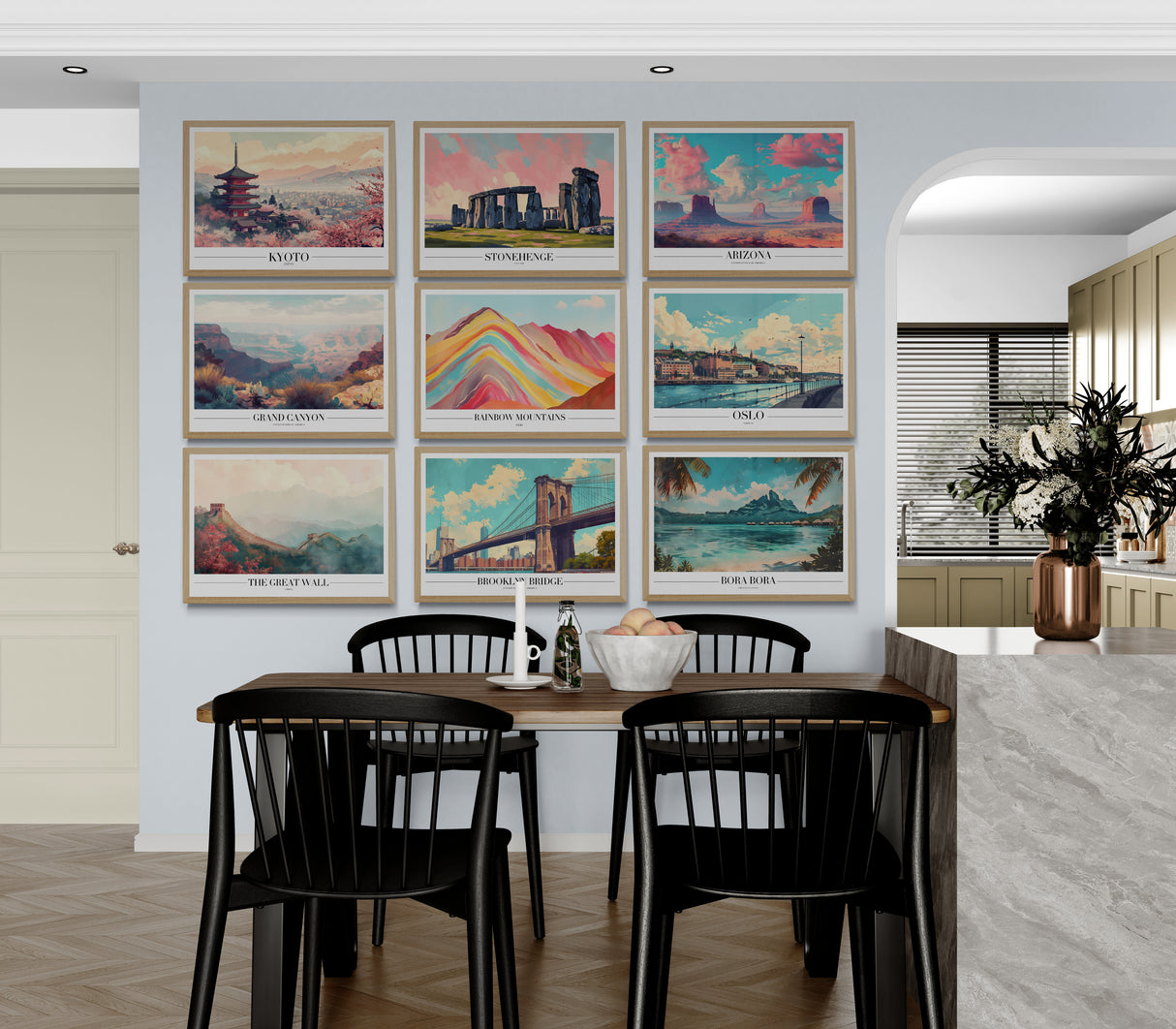 Wanderlust Wall: 9-City Travel Art Collection