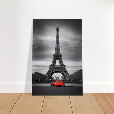 Elegant Paris - Eiffel Tower and Vintage Ride - Brushed Aluminum Print - 50x75 cm / 20x30″ - 