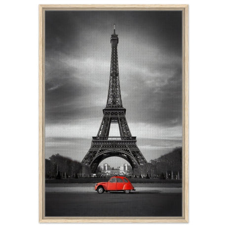 Elegant Paris - Eiffel Tower and Vintage Ride - Framed Canvas - 60x90 cm / 24x36″ - Wood frame