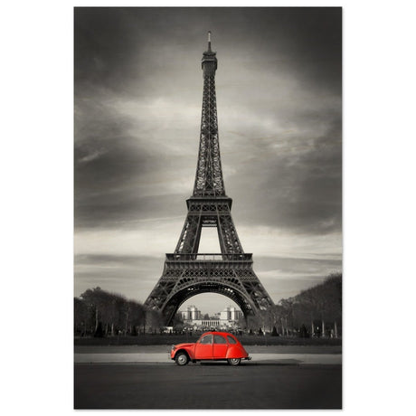 Elegant Paris - Eiffel Tower and Vintage Ride - Wood Prints - 60x90 cm / 24x36″ - 