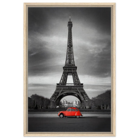 Elegant Paris - Eiffel Tower and Vintage Ride - Framed Canvas - 50x75 cm / 20x30″ - Wood frame