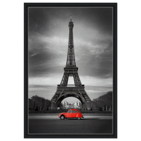 Elegant Paris - Eiffel Tower and Vintage Ride - Framed Canvas - 50x75 cm / 20x30″ - Black frame