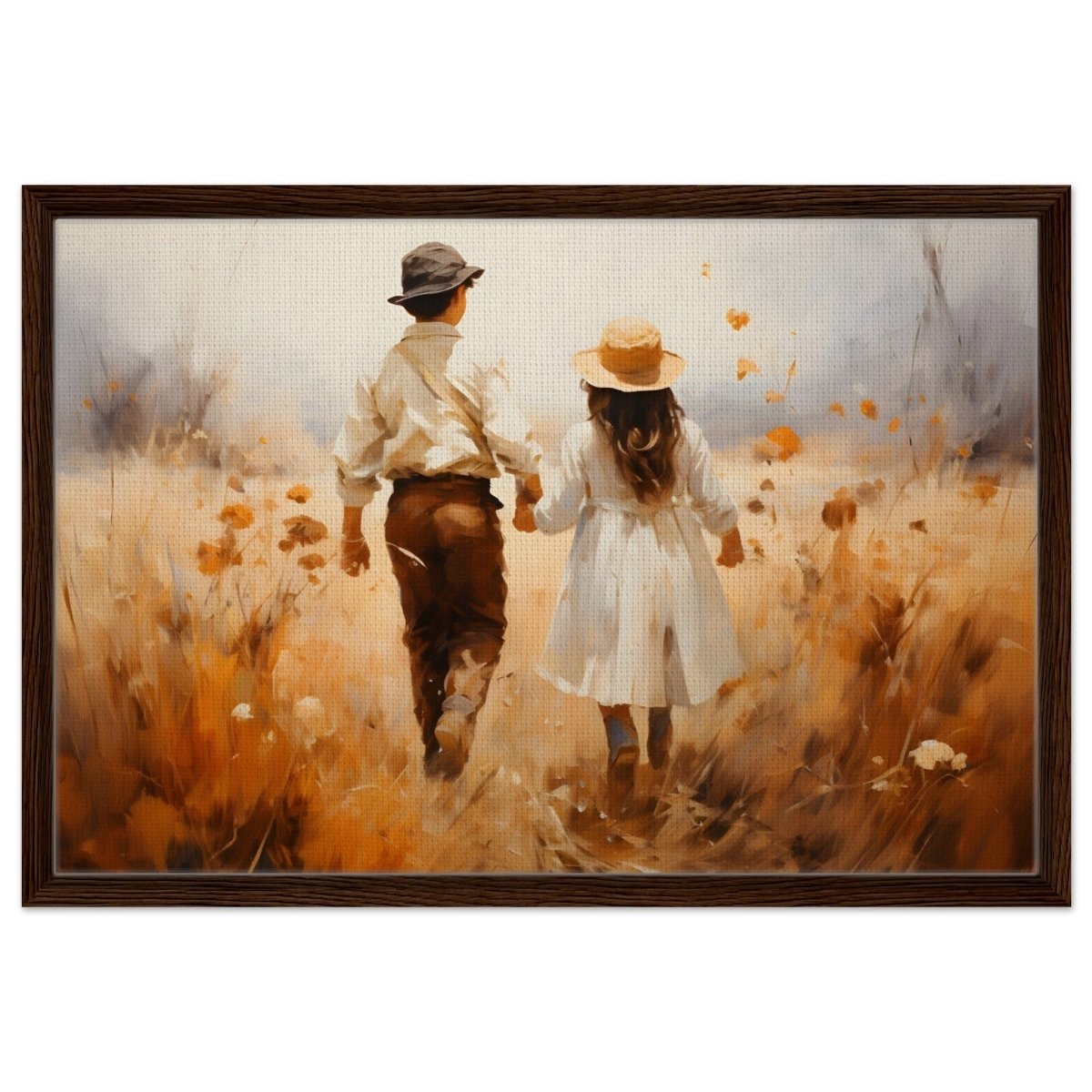 Fields of Togetherness | Impressionistic Art - Framed Canvas - 50x75 cm / 20x30″ - Dark wood frame