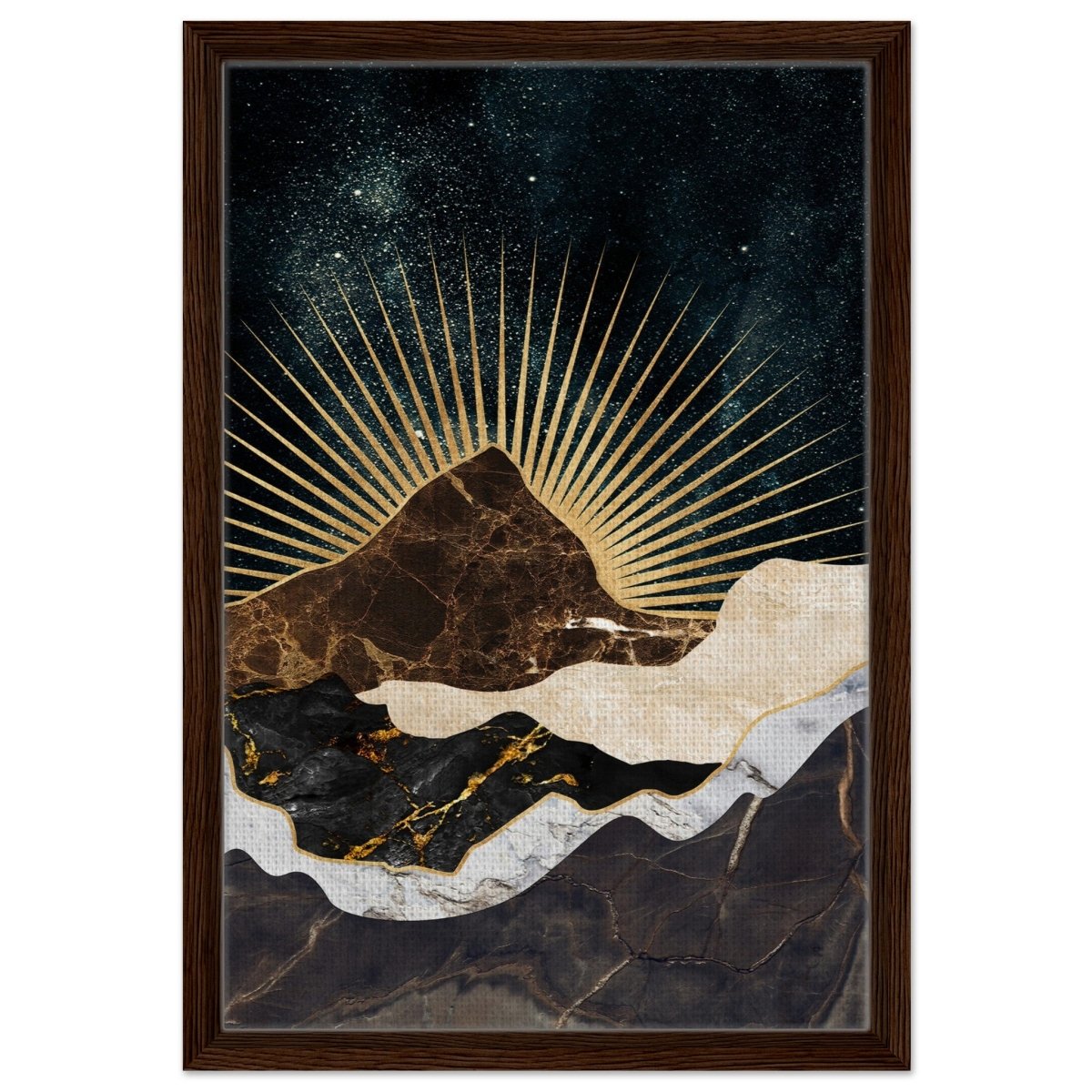 Gilded Desertscape | Cosmic Minimalist Art | Wall art Print - Framed Canvas - 40x60 cm / 16x24″ - Dark wood frame