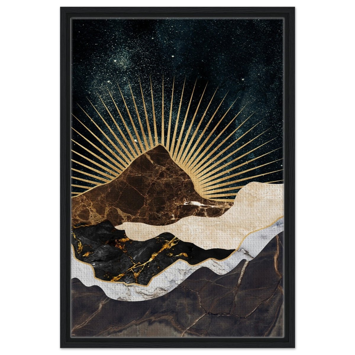 Gilded Desertscape | Cosmic Minimalist Art | Wall art Print - Framed Canvas - 50x75 cm / 20x30″ - Black frame