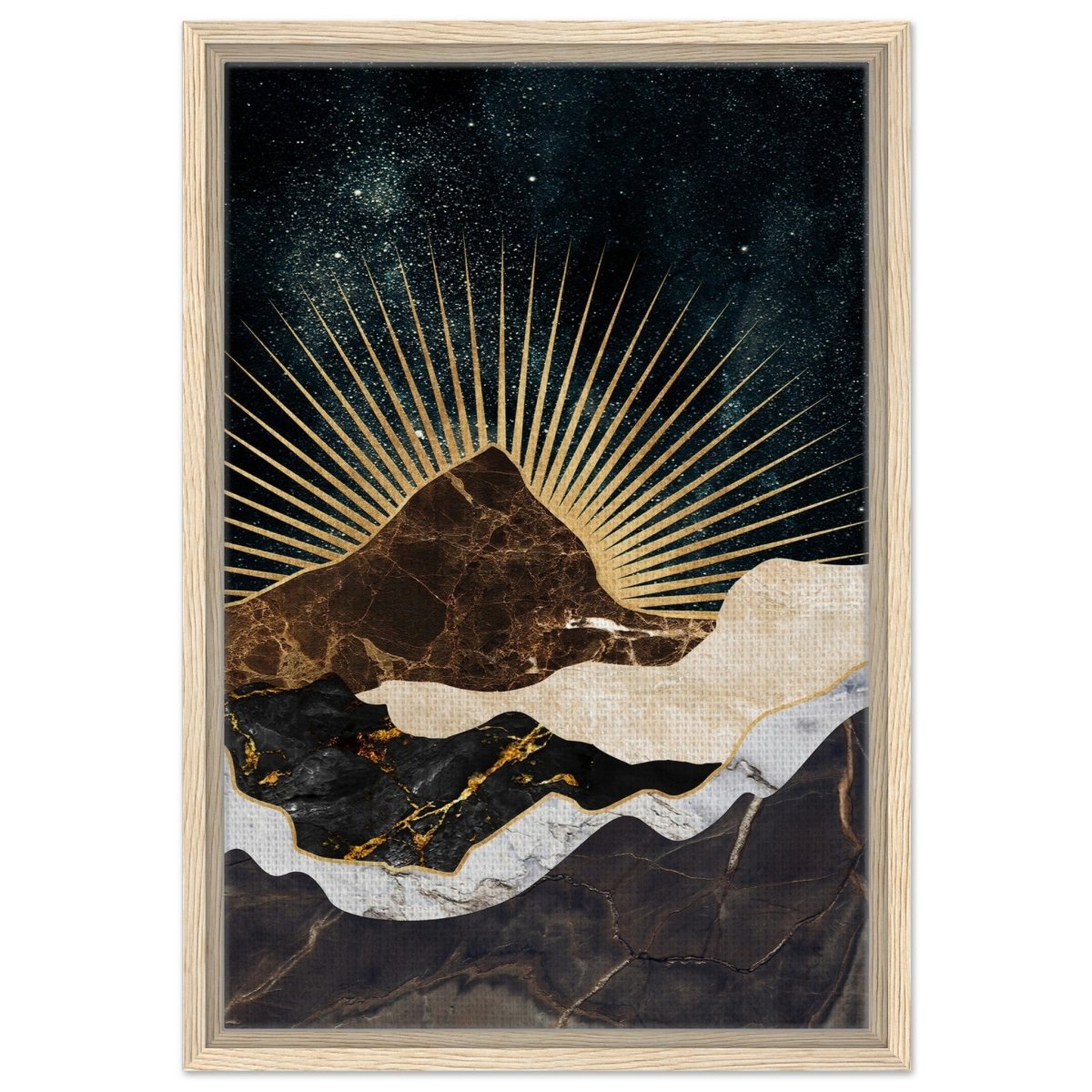 Gilded Desertscape | Cosmic Minimalist Art | Wall art Print - Framed Canvas - 40x60 cm / 16x24″ - Wood frame