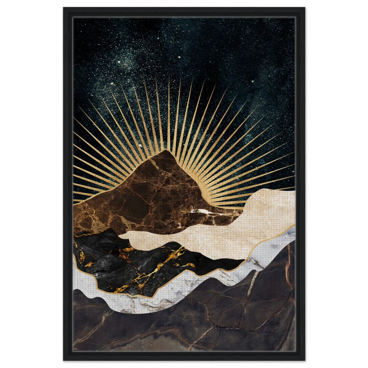 Gilded Desertscape | Cosmic Minimalist Art | Wall art Print - Framed Canvas - 60x90 cm / 24x36″ - Black frame