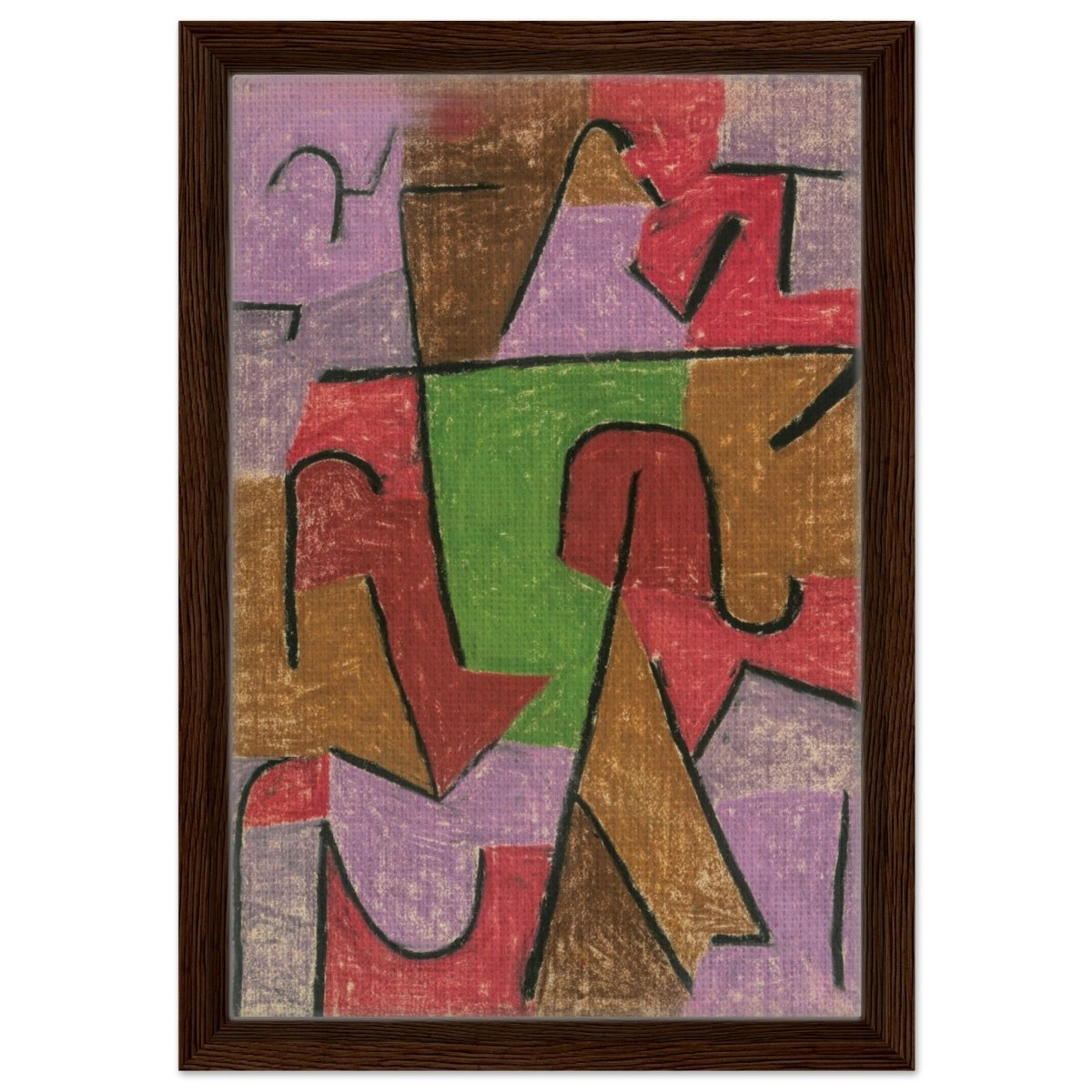 Indianisch, 1937 by Paul Klee | Vintage wall art print - Framed Canvas - 30x45 cm / 12x18″ - Dark wood frame