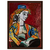 Jacqueline in Turkish Costume by Pablo Picasso | Cubism Art wall art print - Framed Canvas - 50x70 cm / 20x28″ - Dark wood frame