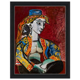 Jacqueline in Turkish Costume by Pablo Picasso | Cubism Art wall art print - Framed Canvas - 30x40 cm / 12x16″ - Black frame