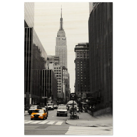 Manhattan Moments - Empire State Tower and Yellow Cab - Wood Prints - 40x60 cm / 16x24″ - 