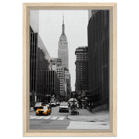 Manhattan Moments - Empire State Tower and Yellow Cab - Framed Canvas - 30x45 cm / 12x18″ - Wood frame