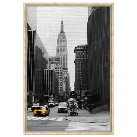 Manhattan Moments - Empire State Tower and Yellow Cab - Framed Canvas - 60x90 cm / 24x36″ - Wood frame