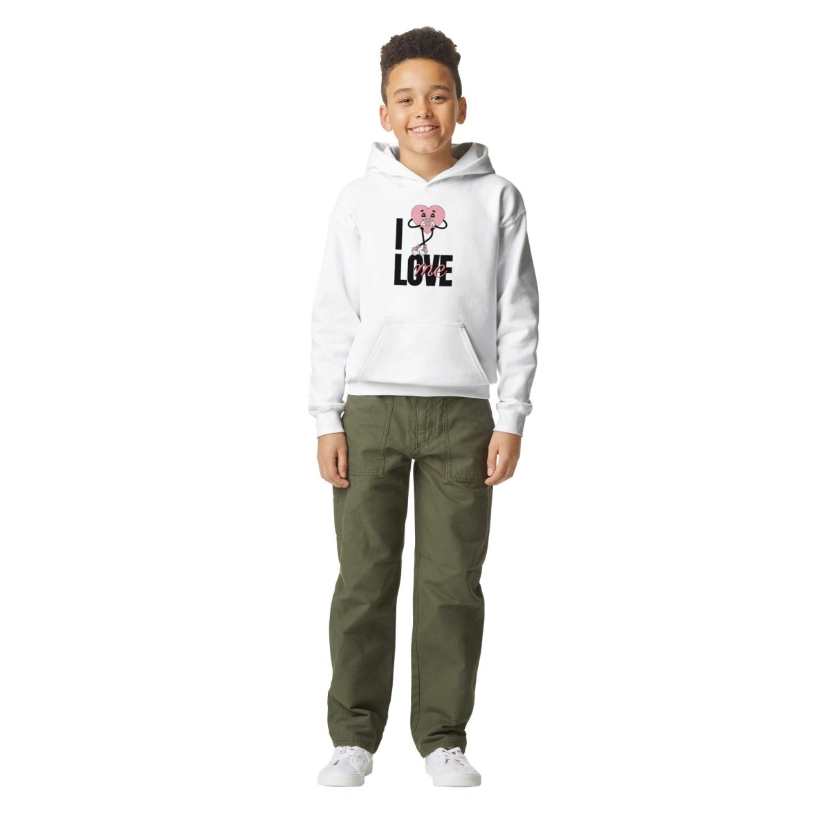 Midweight Fleece Youth Hoodie | I Love Me - XS - Light Pink - 