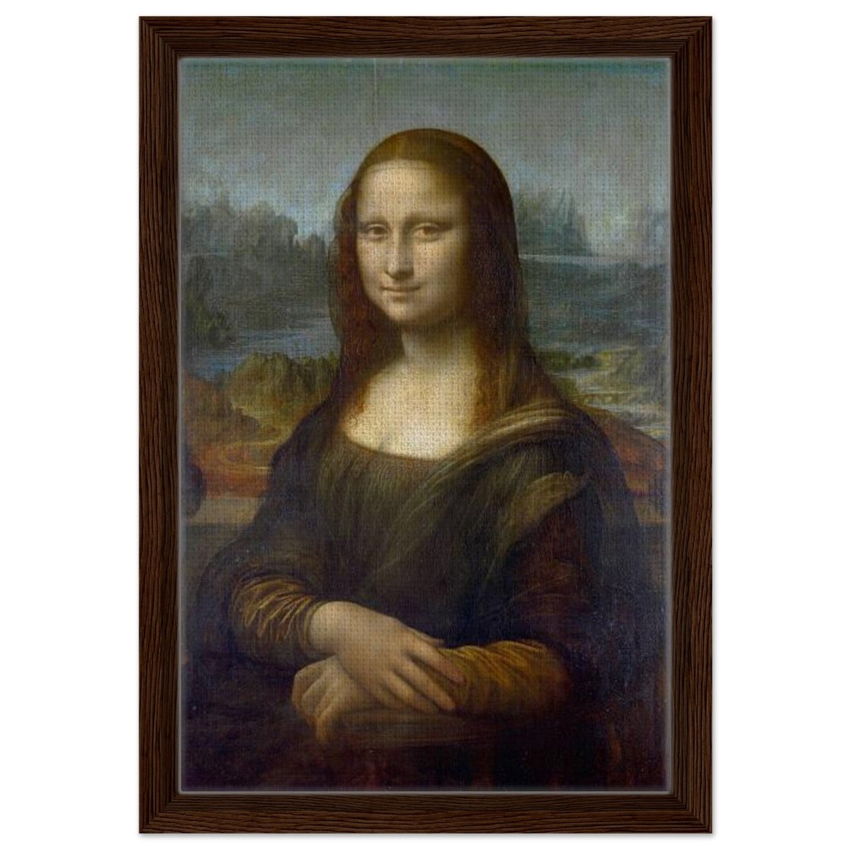 Mona Lisa by Leonardo da Vinci - Framed Canvas - 30x45 cm / 12x18″ - Dark wood frame