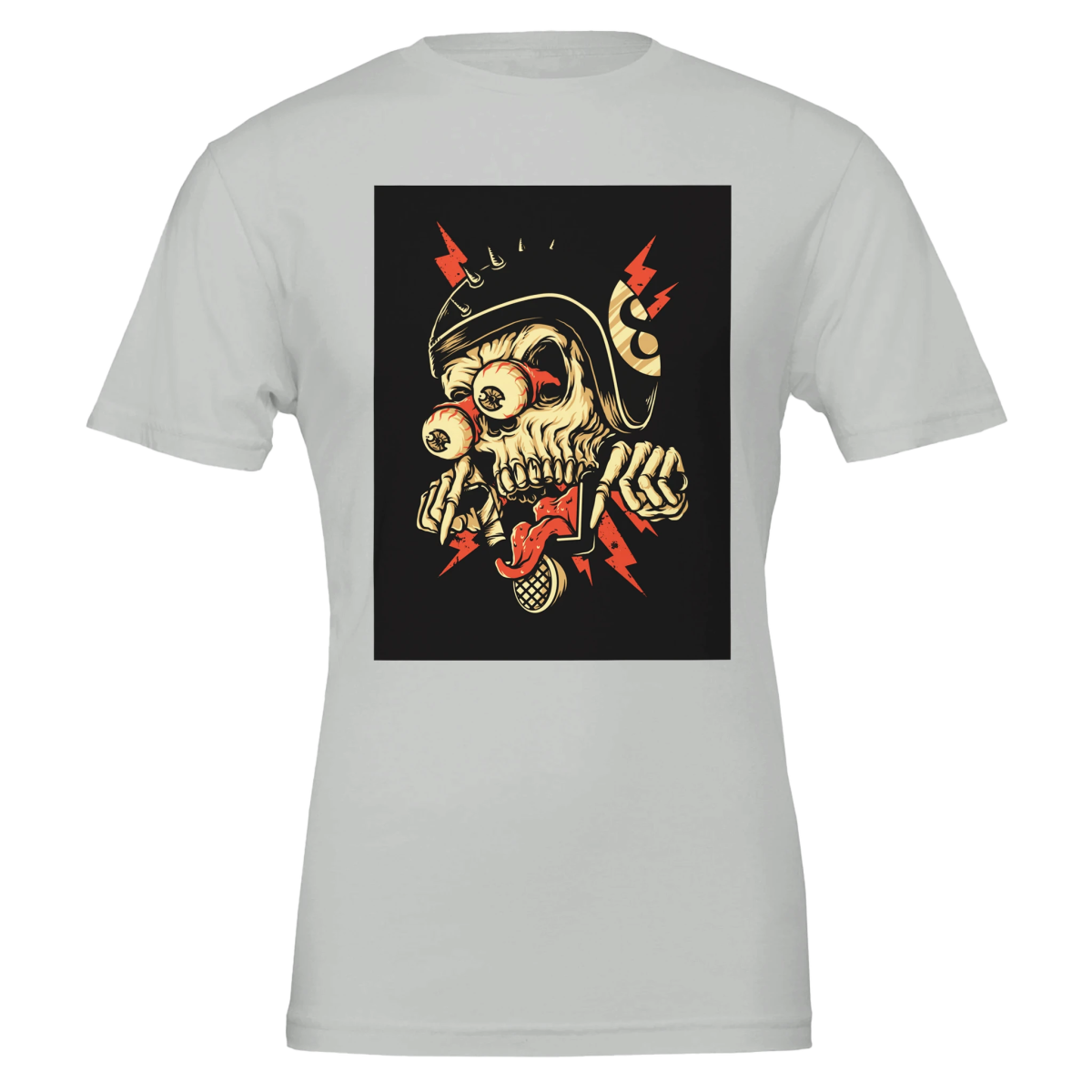 Premium Unisex Crewneck T-shirt | Bella | Skeleton Pop Art Print - Silver - Design Option 2 - S