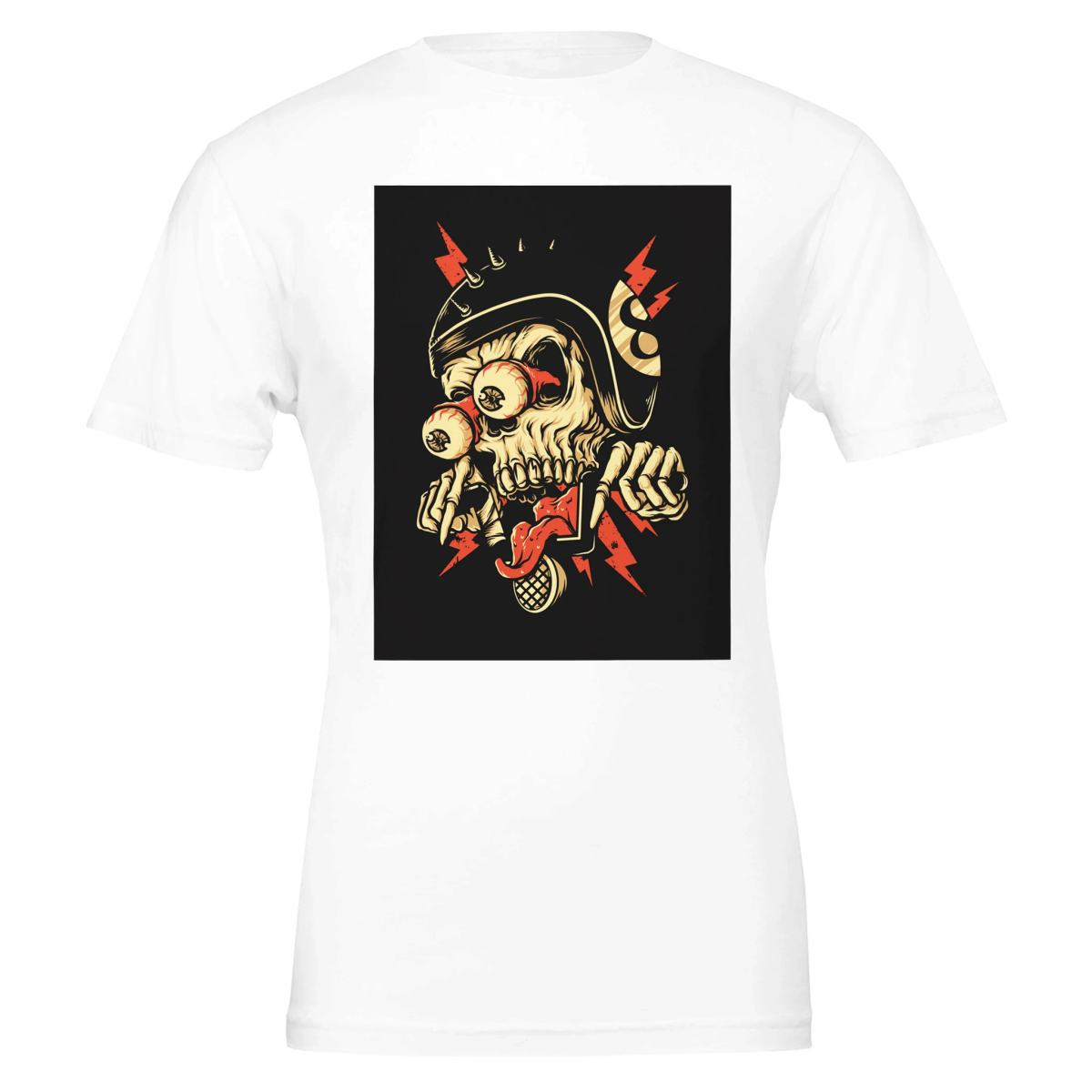 Premium Unisex Crewneck T-shirt | Bella | Skeleton Pop Art Print - White - Design Option 2 - S