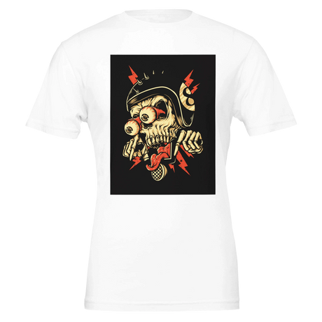 Premium Unisex Crewneck T-shirt | Bella | Skeleton Pop Art Print - White - Design Option 2 - S