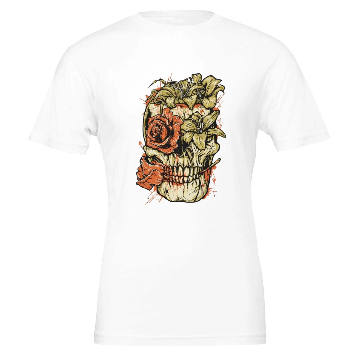 Premium Unisex Crewneck T-shirt | Bella | Skeleton Pop Art Print - White - Design Option 1 - S