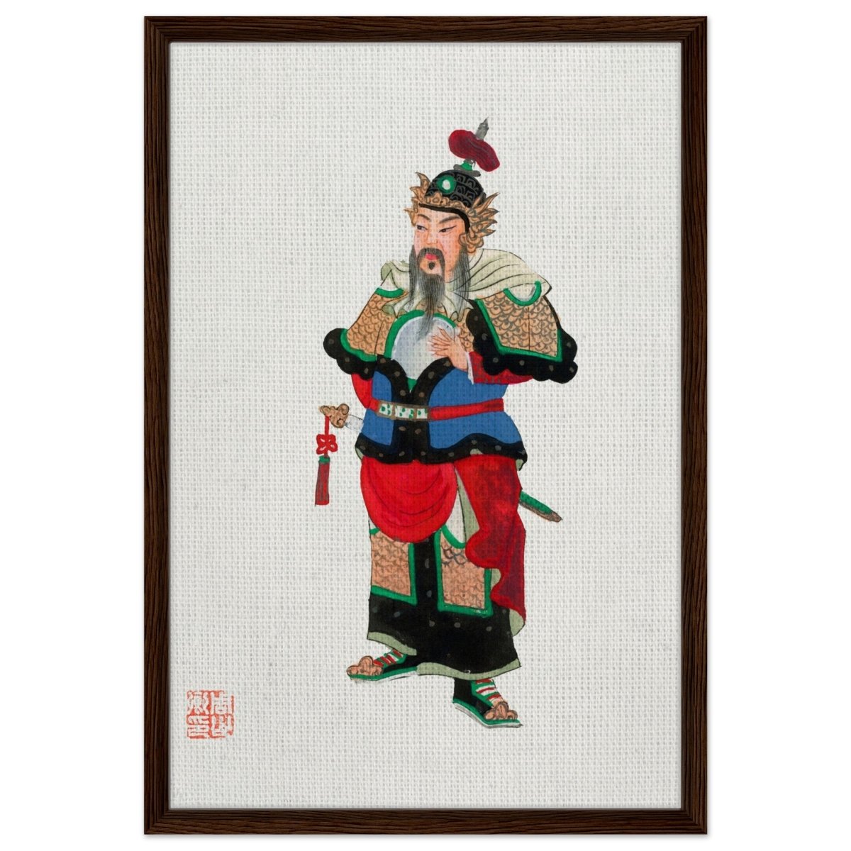 Regal Warrior's Tale | Traditional Chinese Historical Art - Framed Canvas - 50x75 cm / 20x30″ - Dark wood frame