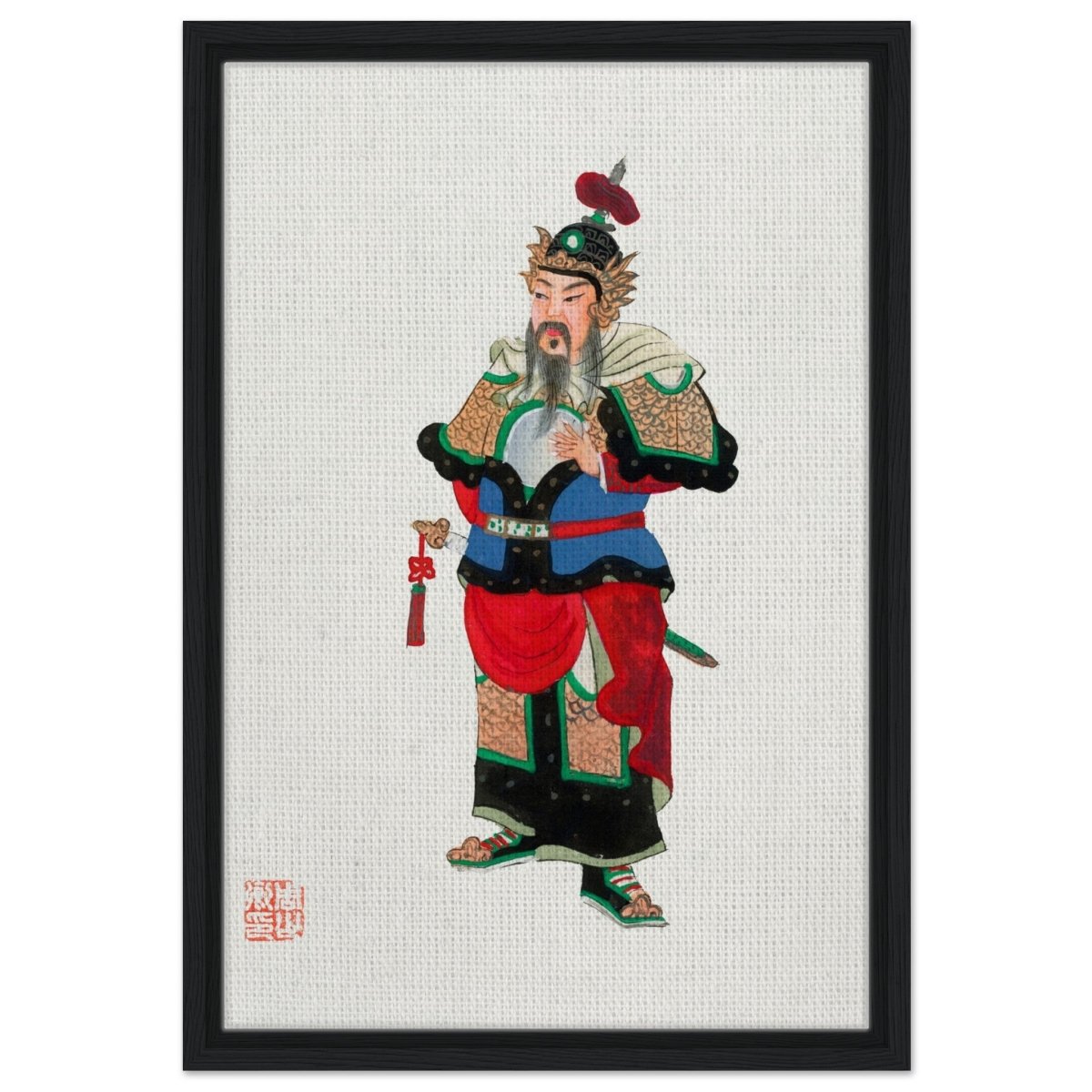 Regal Warrior's Tale | Traditional Chinese Historical Art - Framed Canvas - 40x60 cm / 16x24″ - Black frame