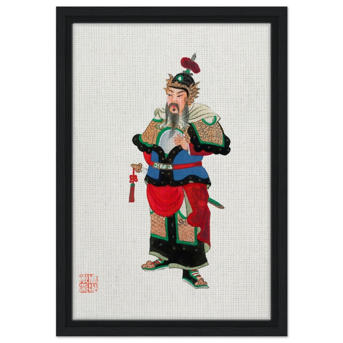 Regal Warrior's Tale | Traditional Chinese Historical Art - Framed Canvas - 30x45 cm / 12x18″ - Black frame